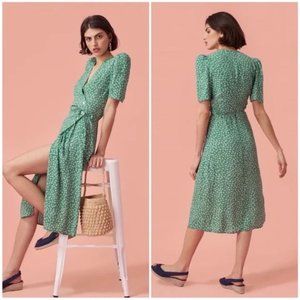 Rouje Green Floral Gabin Printed Wrap Midi Dress Sz 6/ FR 38